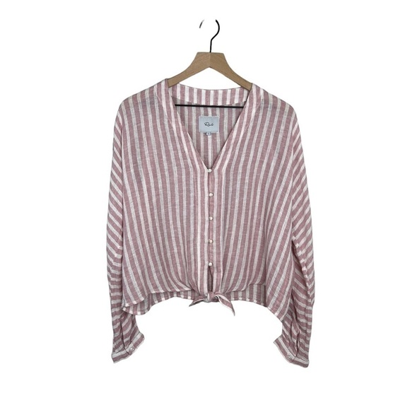 Rails Tops - Rails Sloan Rose Stripe Linen Blend Tie Front Top